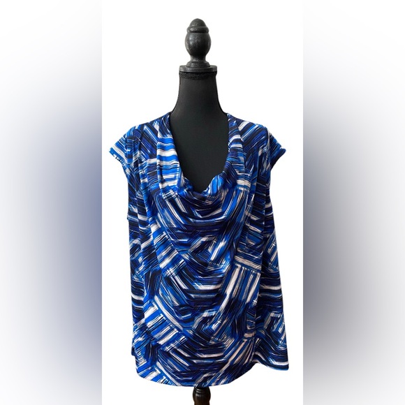 Jones Studio Seperates: Black, Blue, Gray and White Brushed Draped Neck Blouse - Picture 1 of 16